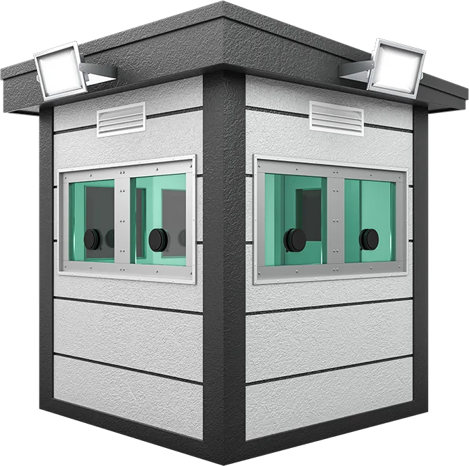 Bulletproof Security Cabin 7ft × 7ft (2.00m × 2.00m), three-quarter view from the left