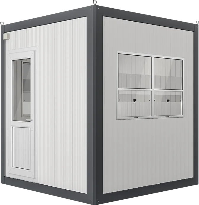 Insulated Panel Cabin 7ft × 7ft (2.10m × 2.10m), three-quarter view from the left