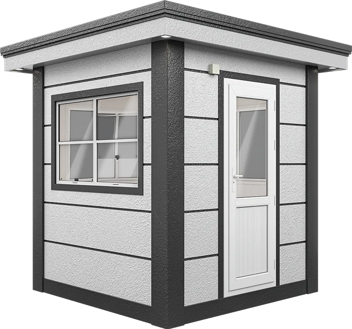 MetroCity Modular Cabin 7ft × 7ft (2.15m × 2.15m), three-quarter view from the left