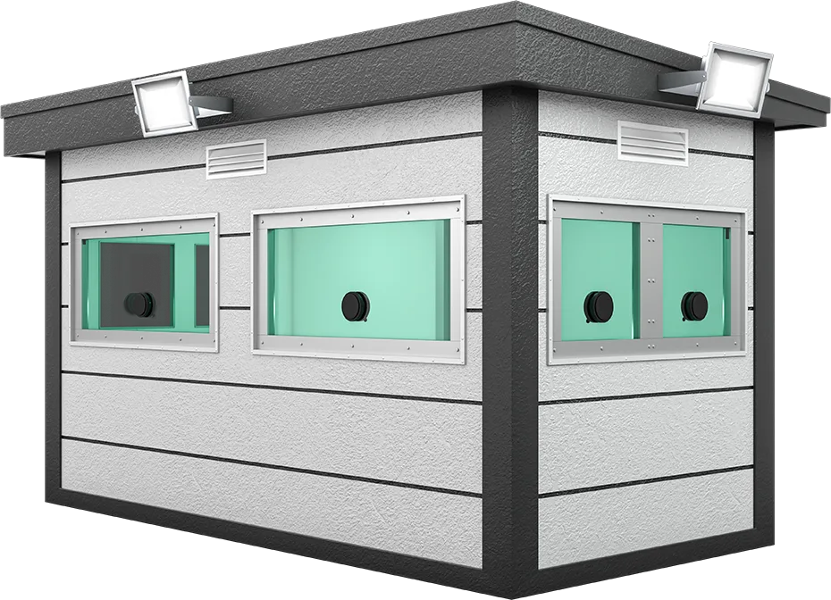 Bulletproof Security Cabin 13ft × 7ft (2.00m × 4.00m), three-quarter view from the left