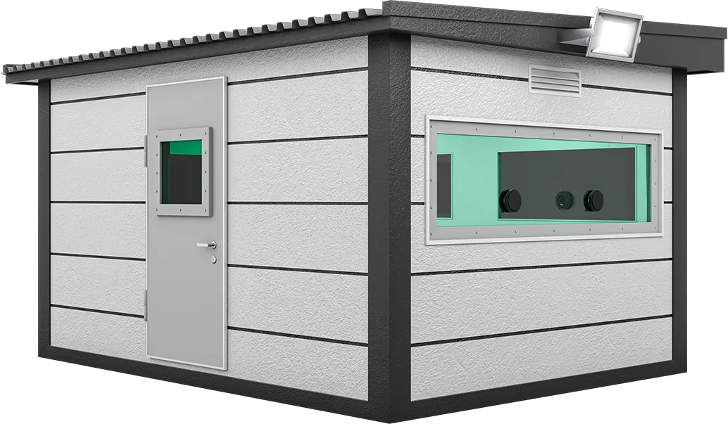 Bulletproof Security Cabin 13ft × 10ft (3.00m × 4.00m), three-quarter view from the left