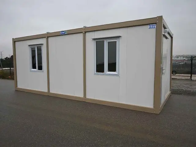 Standard Karmod container unit seen at a three-quarter angle, showing the shell proportions and corner post framing
